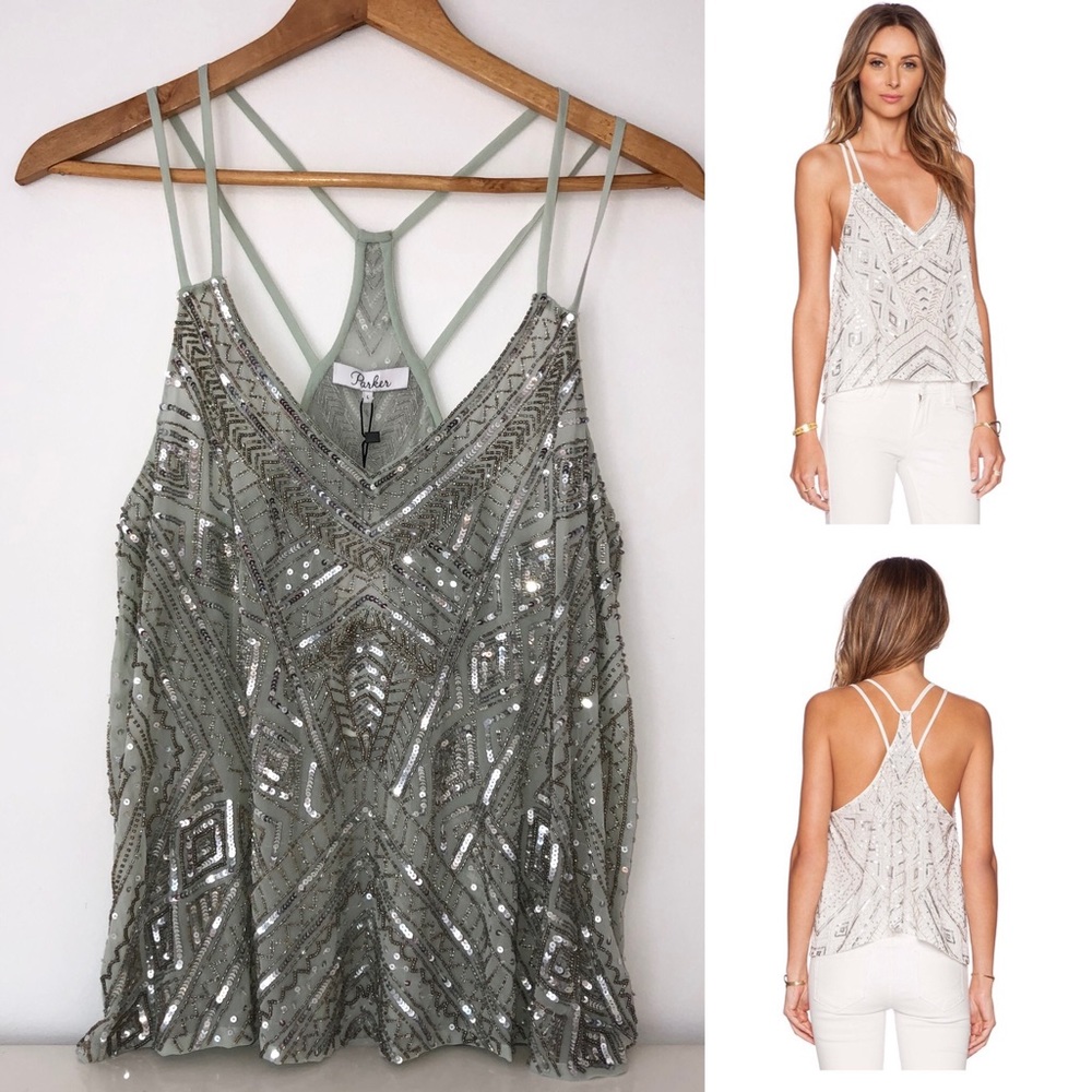 Parker Tank Top Sequins Embellished Sea Foam Green Knox NWT Women’s Size Large